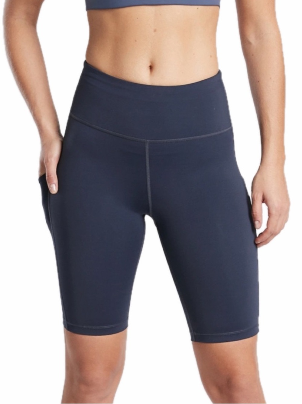 ATHLETA WOMEN XXS ULTIMATE STASH POCKET 9" SHORTS NAVY HIGH-RISE NWT